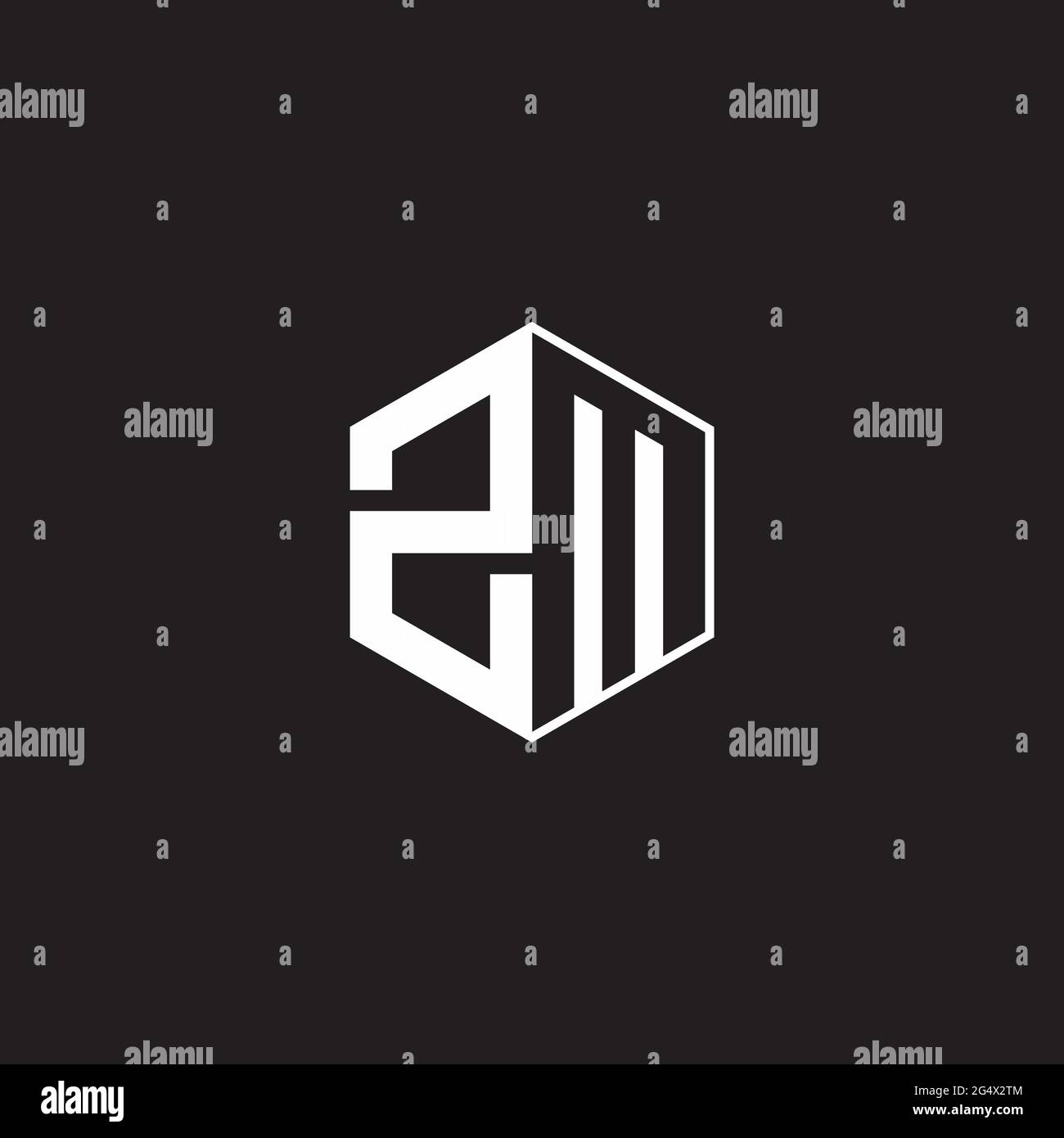 ZM Z M MZ Logo monogram hexagon with black background negative space style Stock Vector