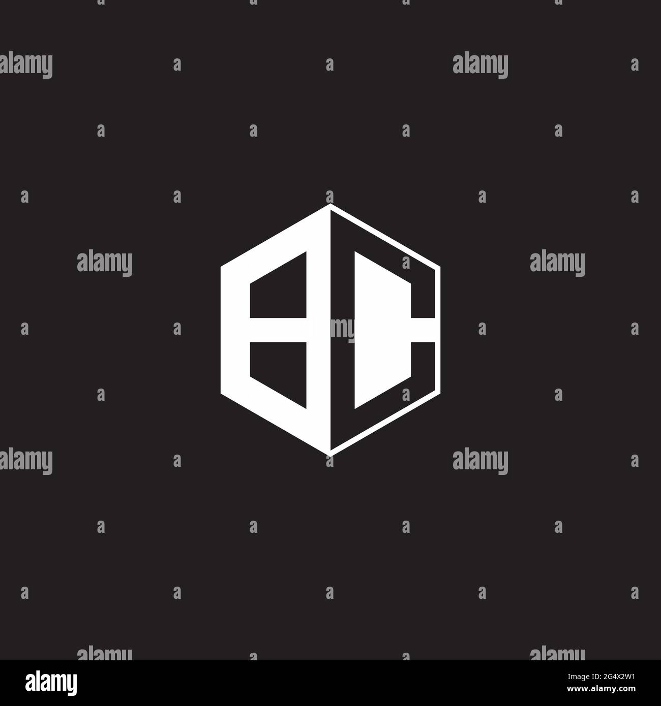 BC B C CB Logo monogram hexagon with black background negative space style Stock Vector