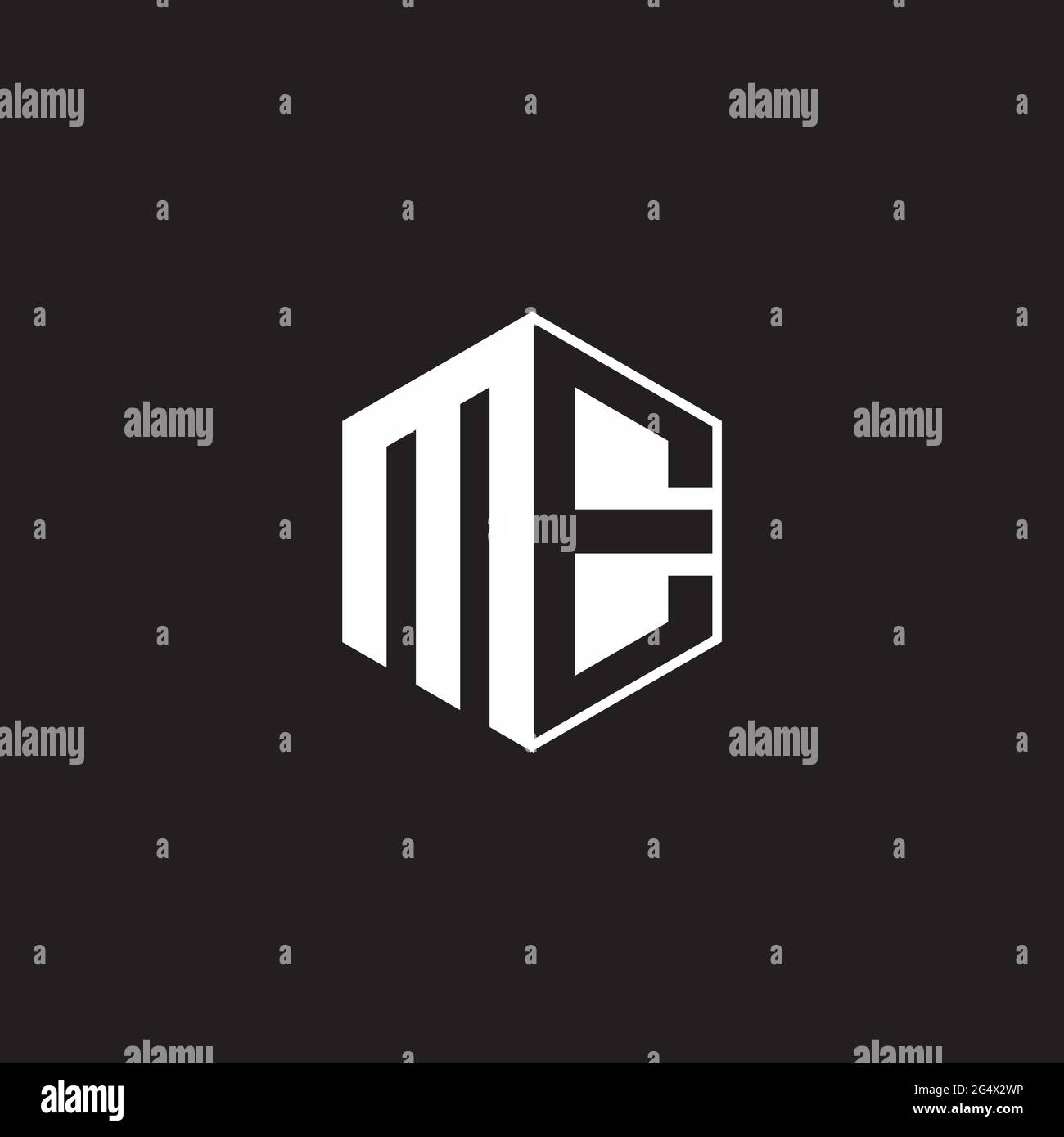 ME M E EM Logo monogram hexagon with black background negative space style Stock Vector