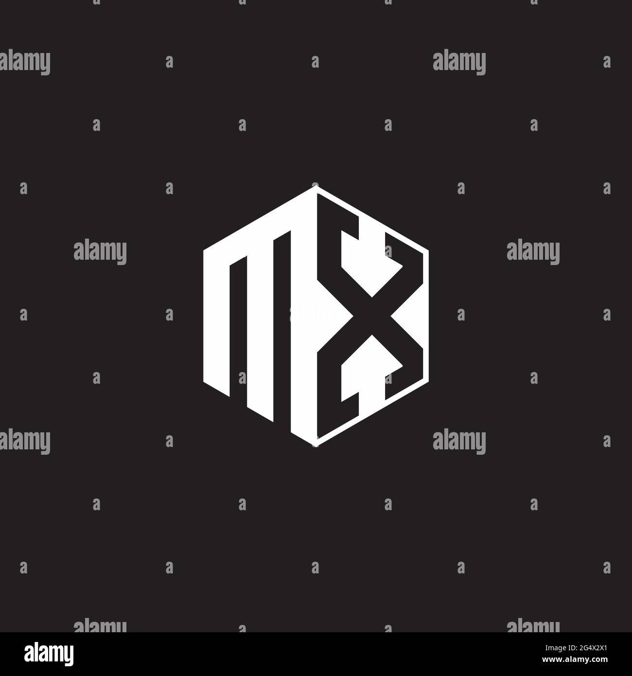 MX M X XM Logo monogram hexagon with black background negative space style Stock Vector