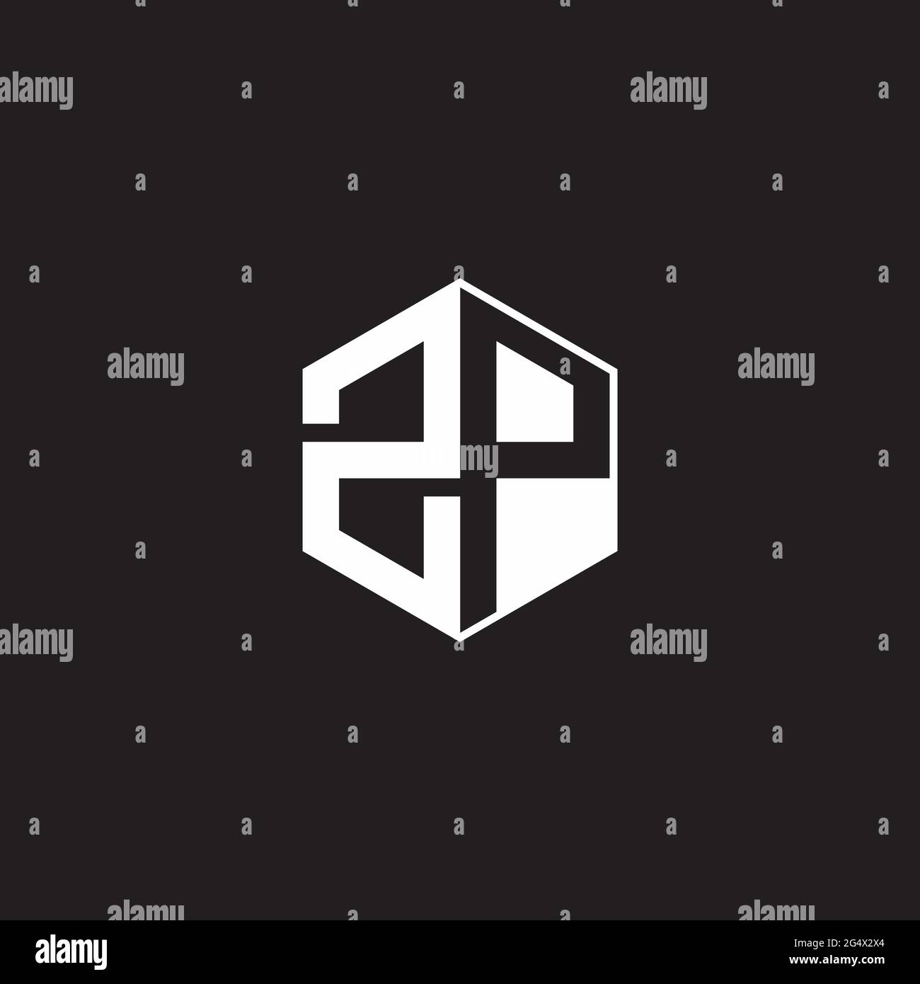 ZP Z P PZ Logo monogram hexagon with black background negative space ...