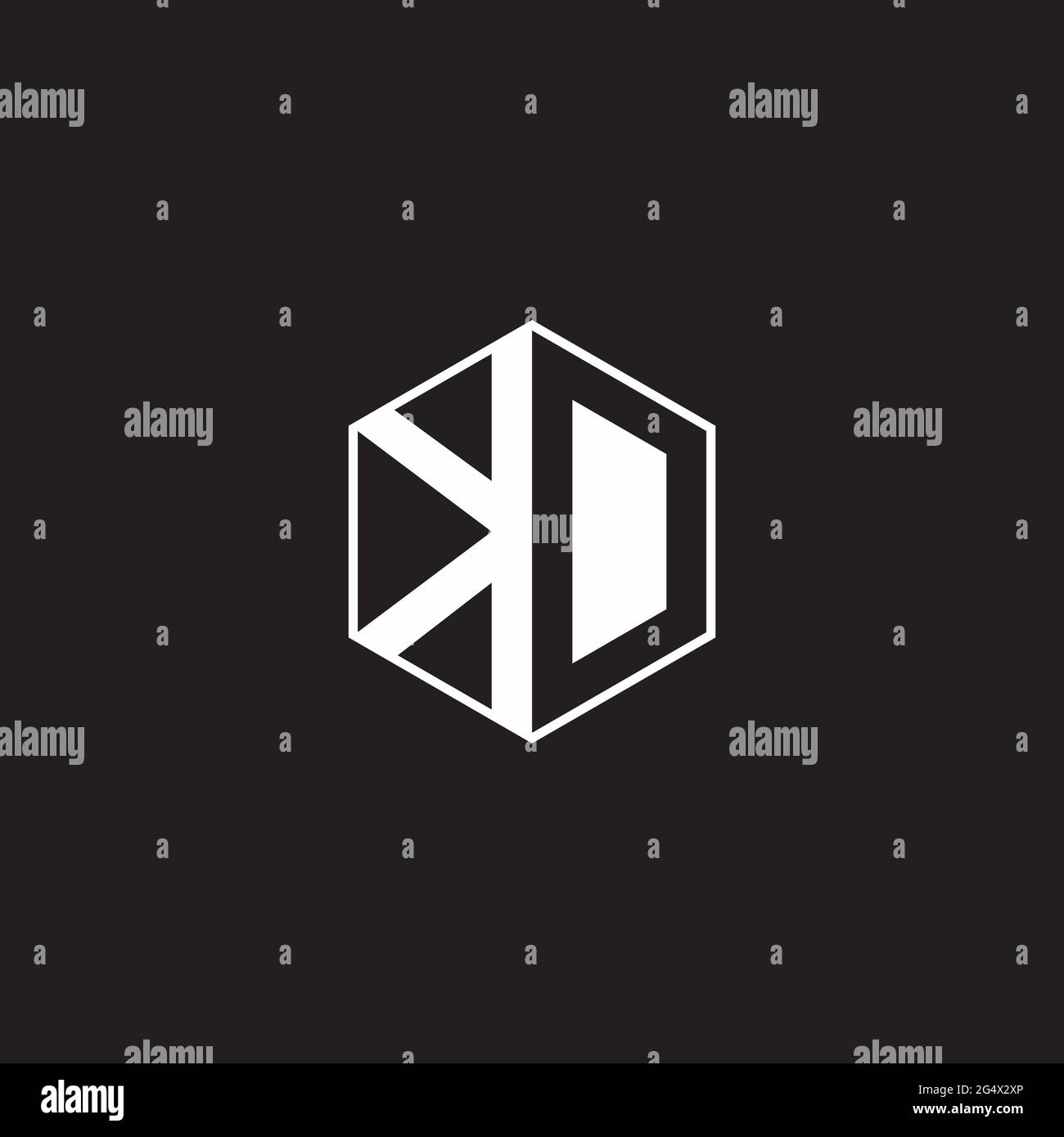 KD K D DK Logo monogram hexagon with black background negative space style Stock Vector