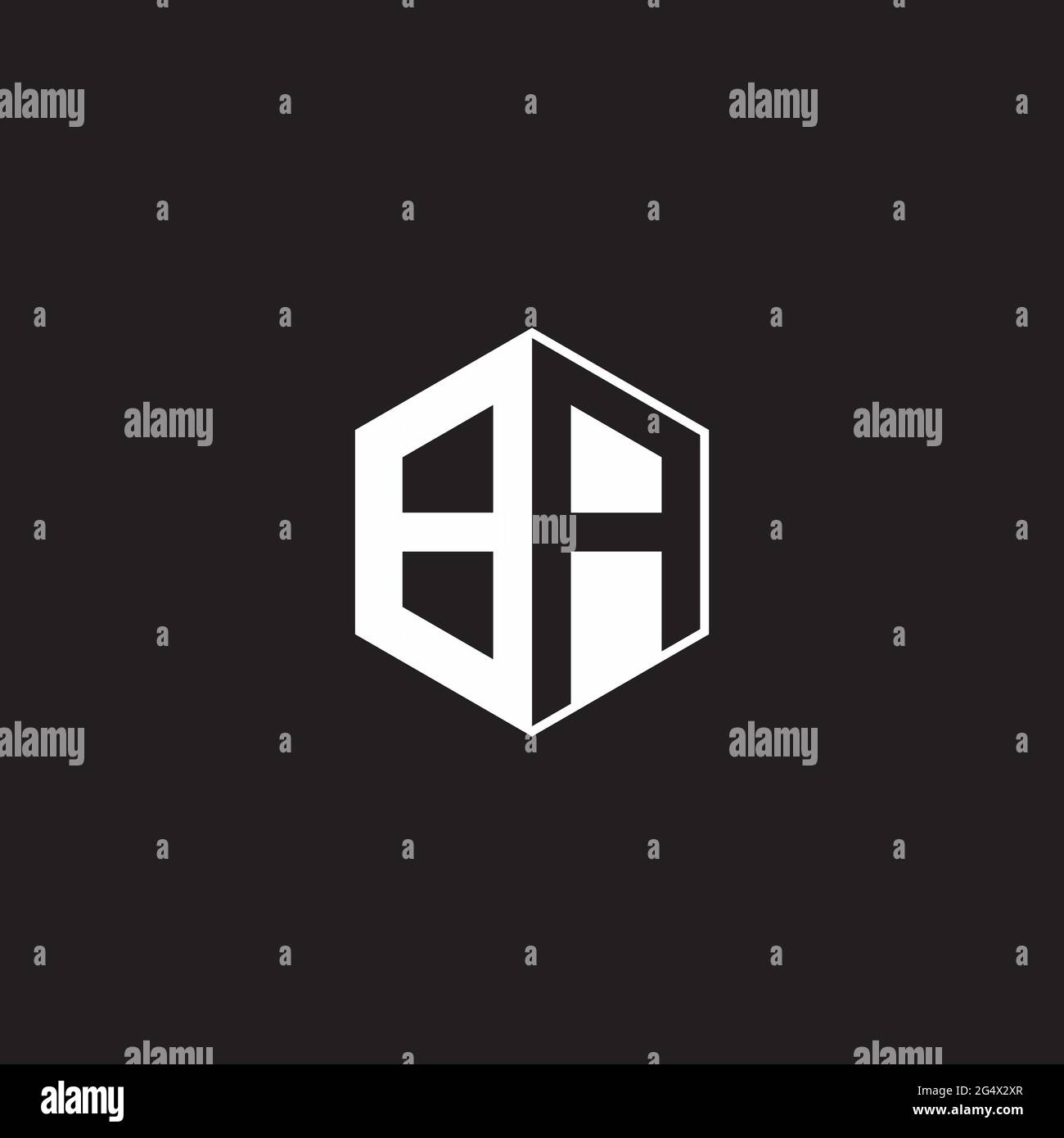 BA B A AB Logo monogram hexagon with black background negative space style Stock Vector
