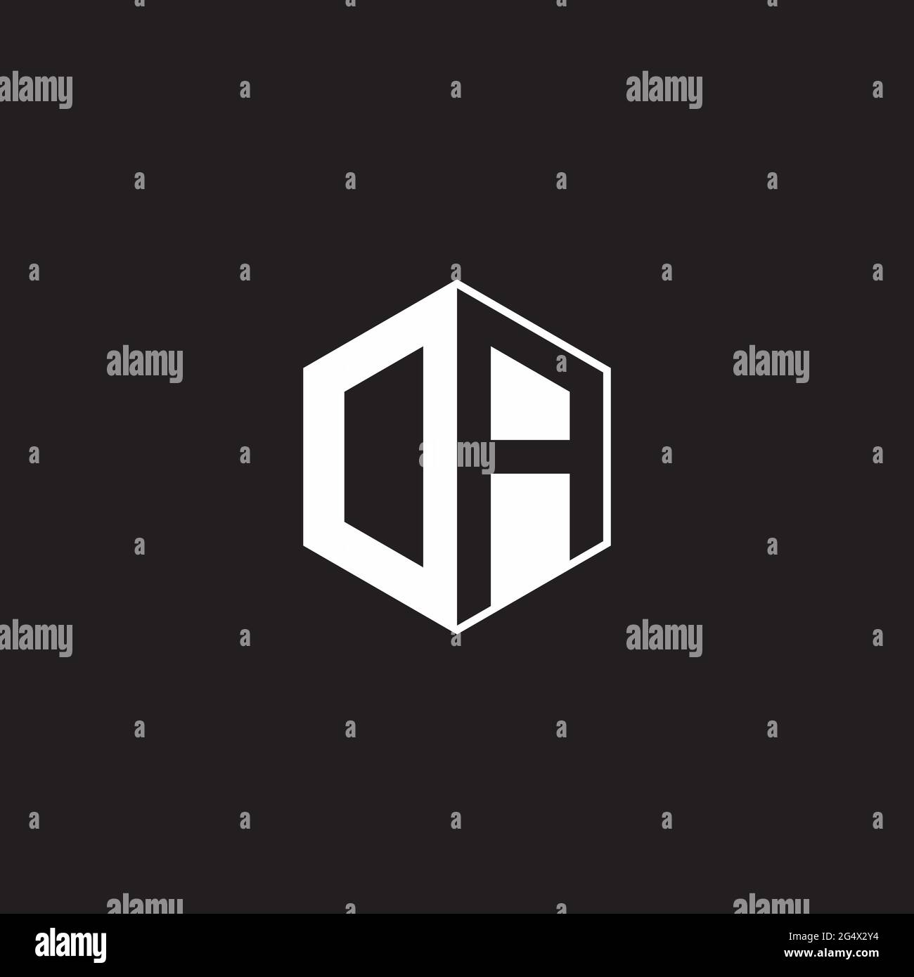DA OA Logo monogram hexagon with black background negative space style Stock Vector