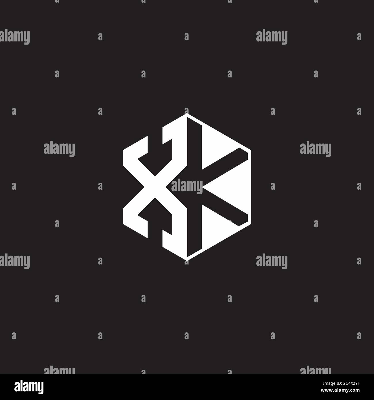 XK Logo monogram hexagon with black background negative space style Stock Vector