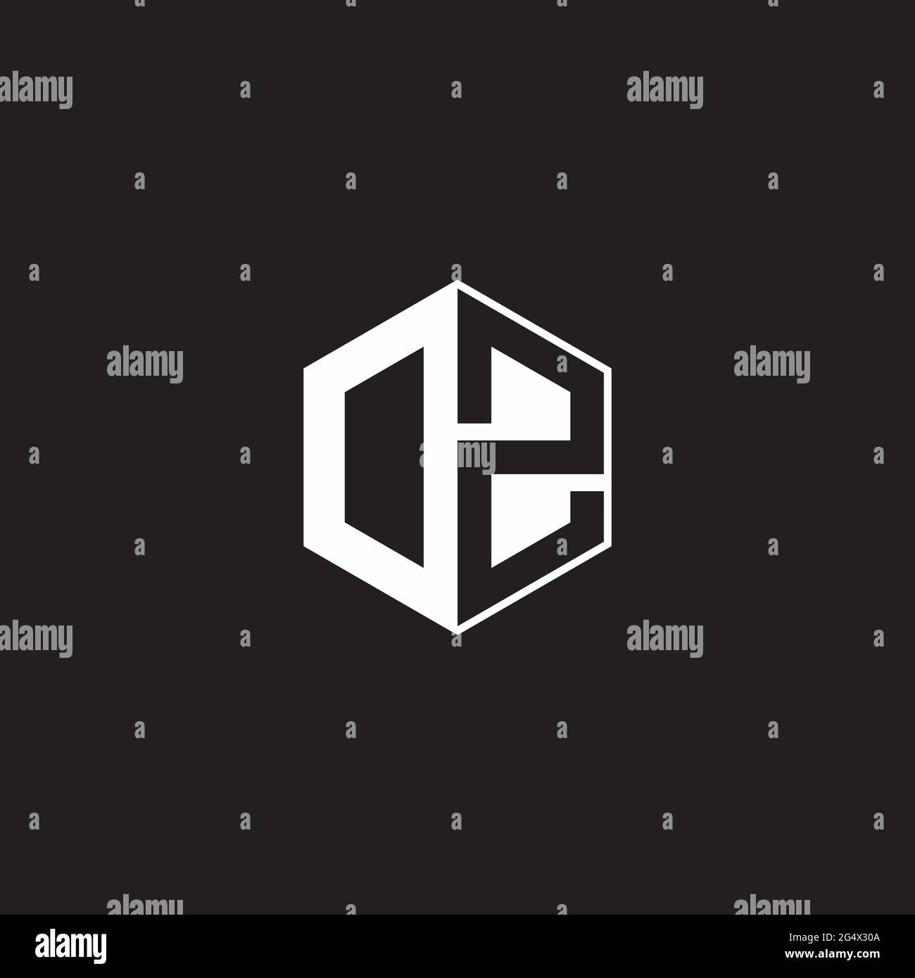 OZ DZ Logo monogram hexagon with black background negative space style Stock Vector