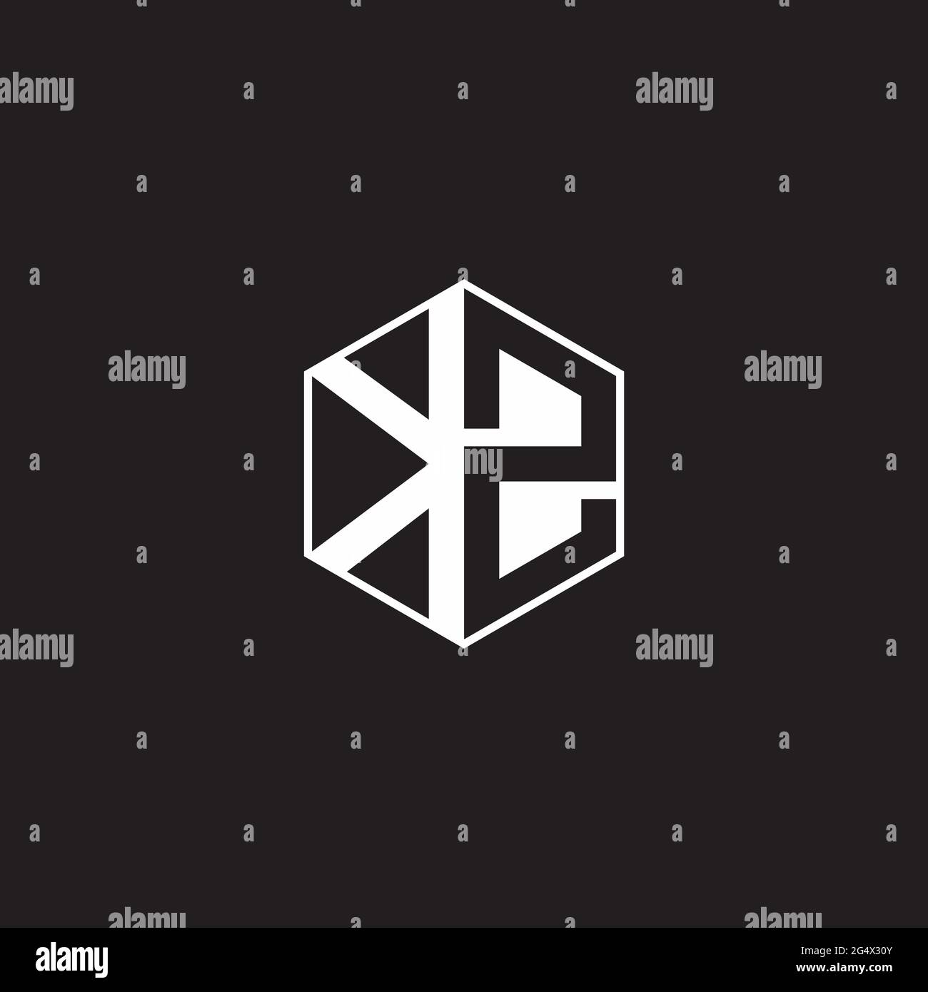 Kz K Z Zk Logo Monogram Hexagon With Black Background Negative Space Style Stock Vector Image