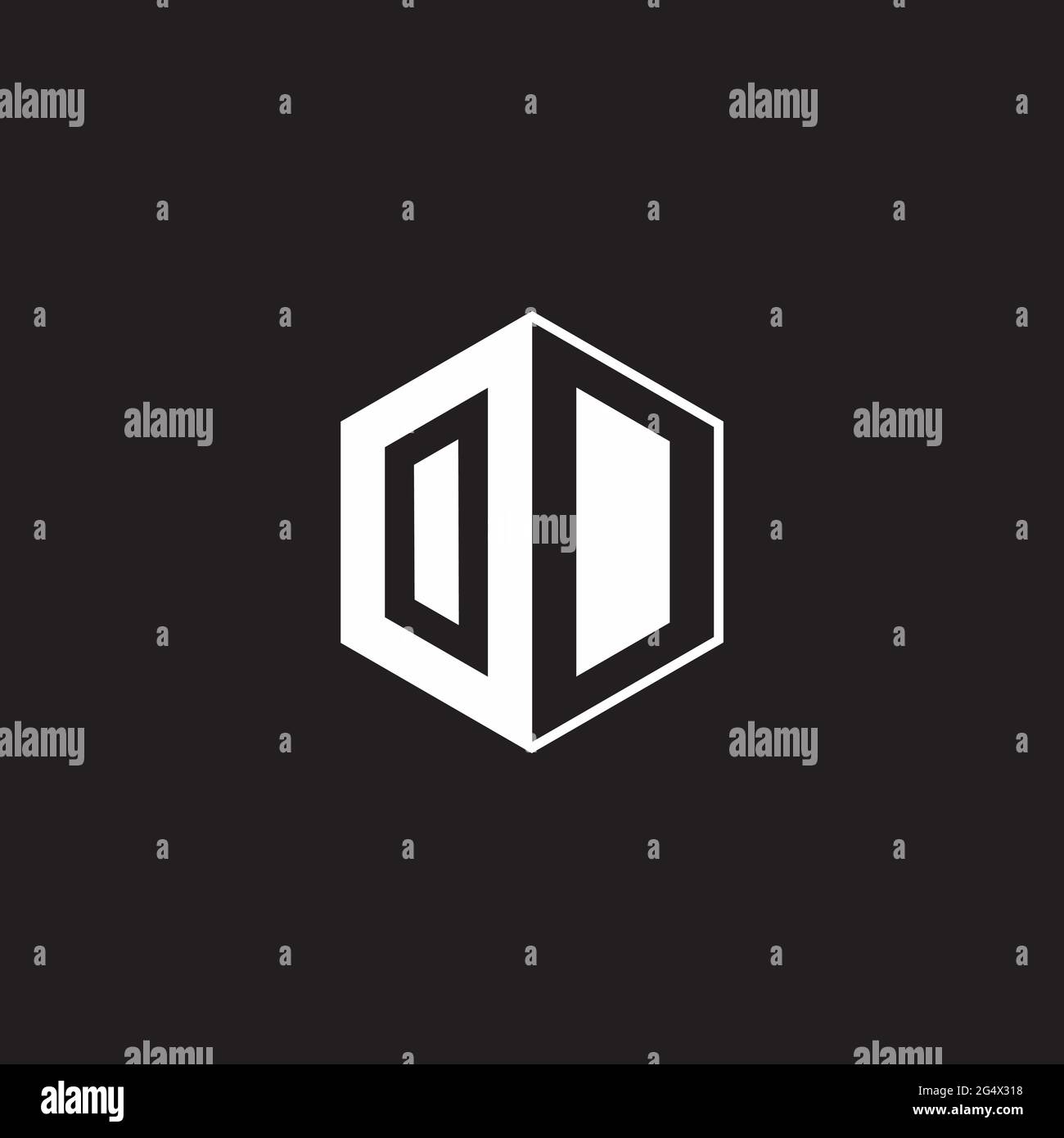 OD O D DO Logo monogram hexagon with black background negative space style Stock Vector