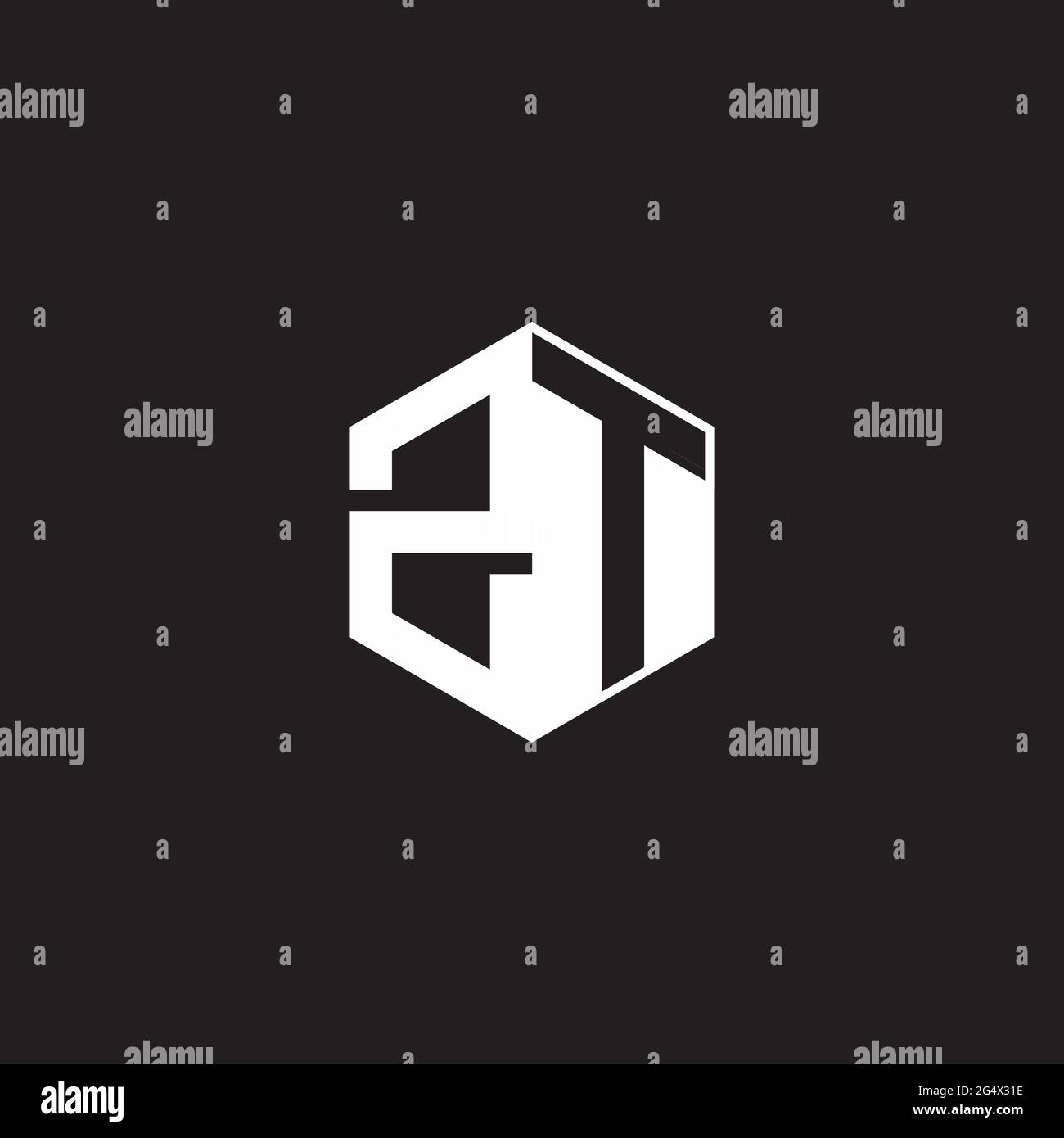 ZT Z T TZ Logo monogram hexagon with black background negative space ...
