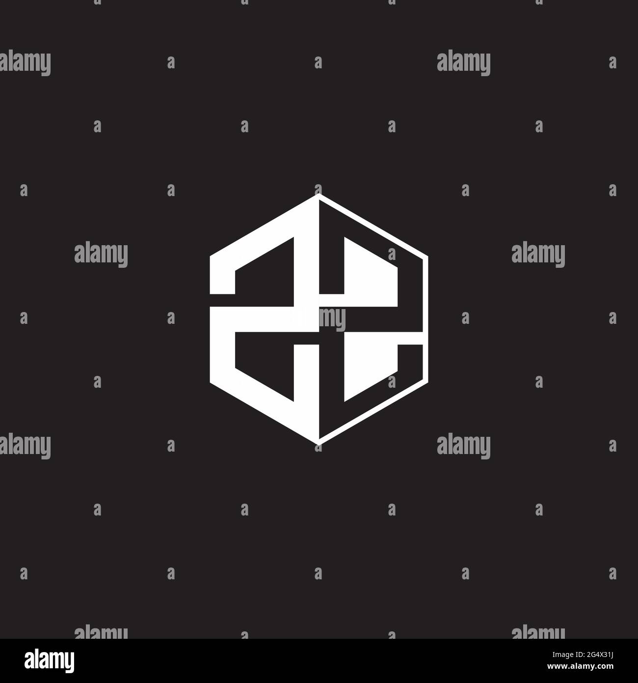 ZZ Z Logo monogram hexagon with black background negative space style Stock Vector