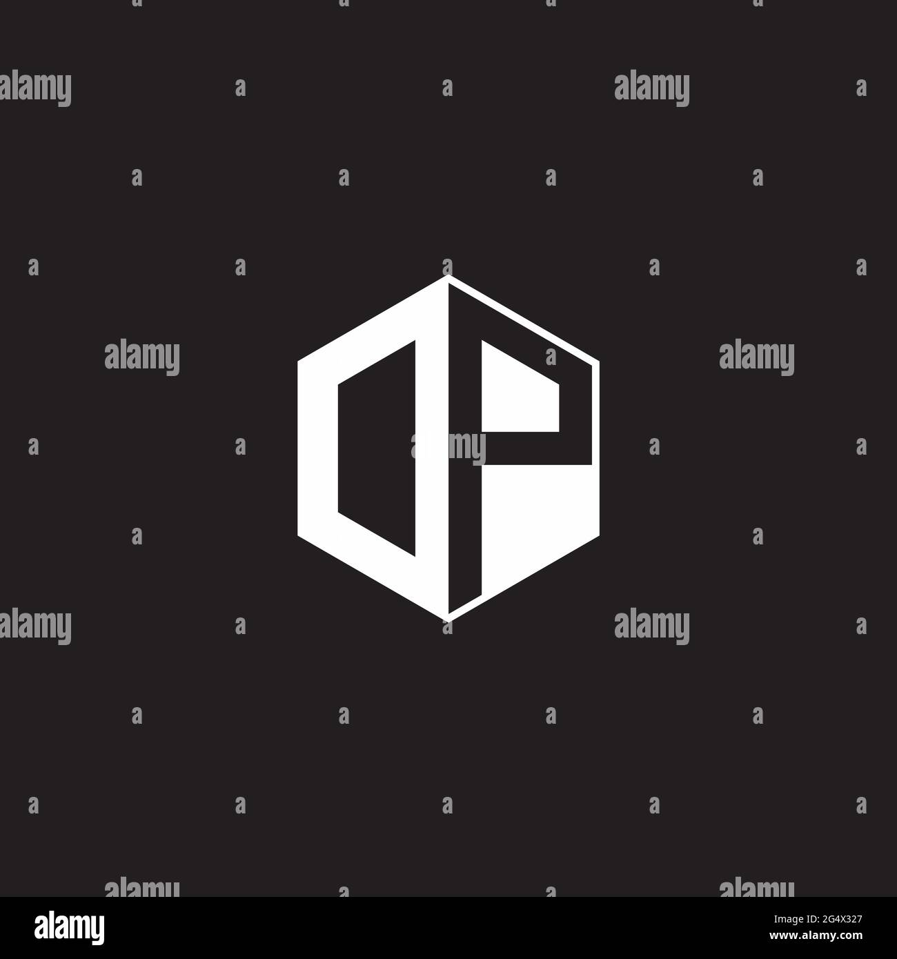 OP DP Logo monogram hexagon with black background negative space style Stock Vector