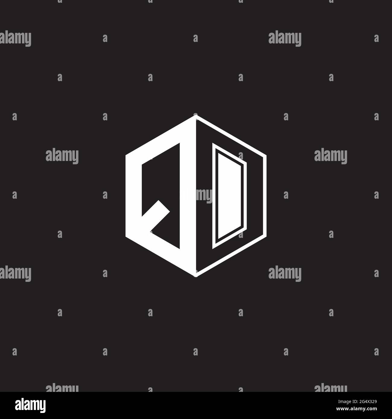 QO Q O OQ Logo monogram hexagon with black background negative space style Stock Vector