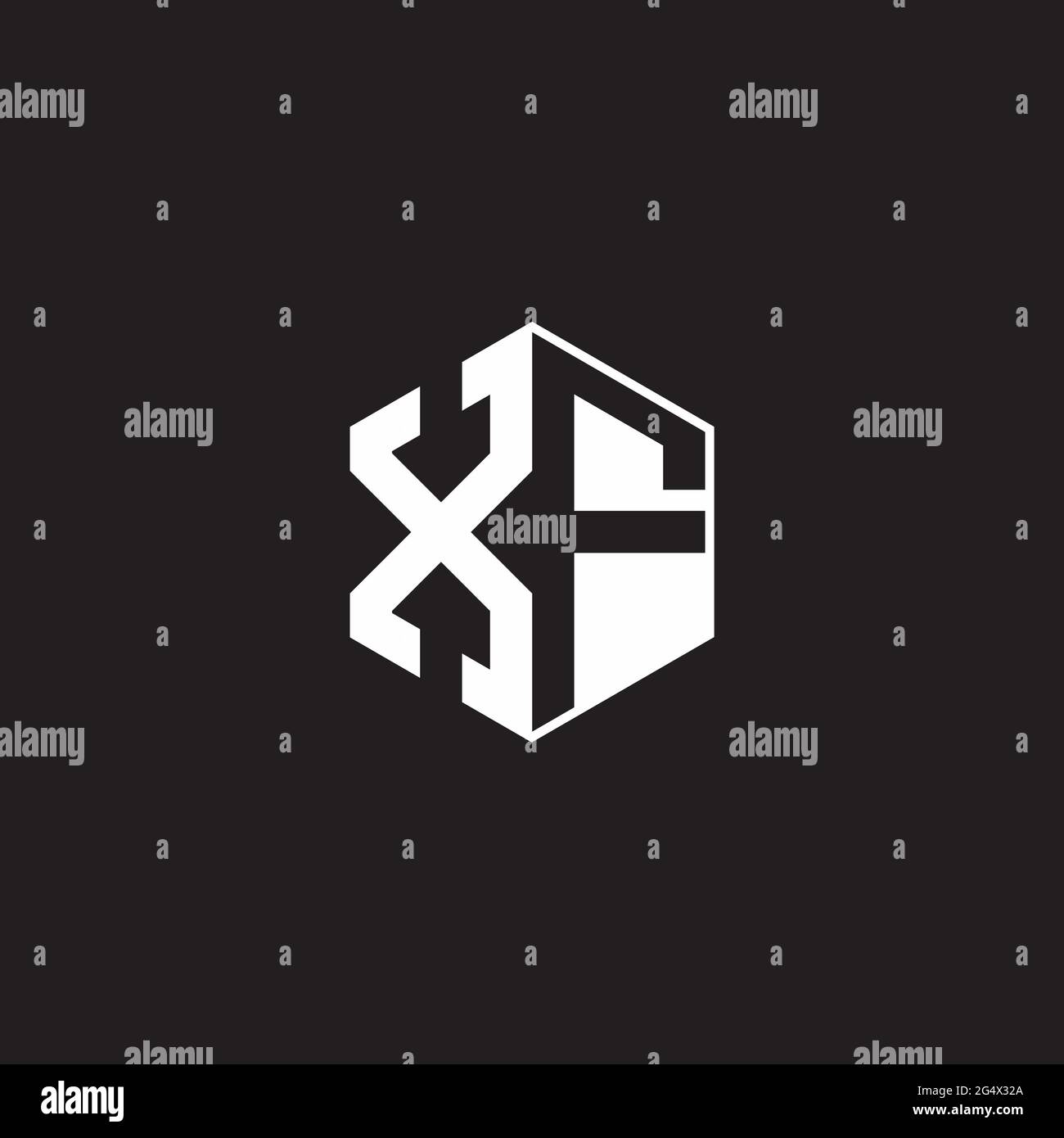 XF Logo monogram hexagon with black background negative space style Stock Vector