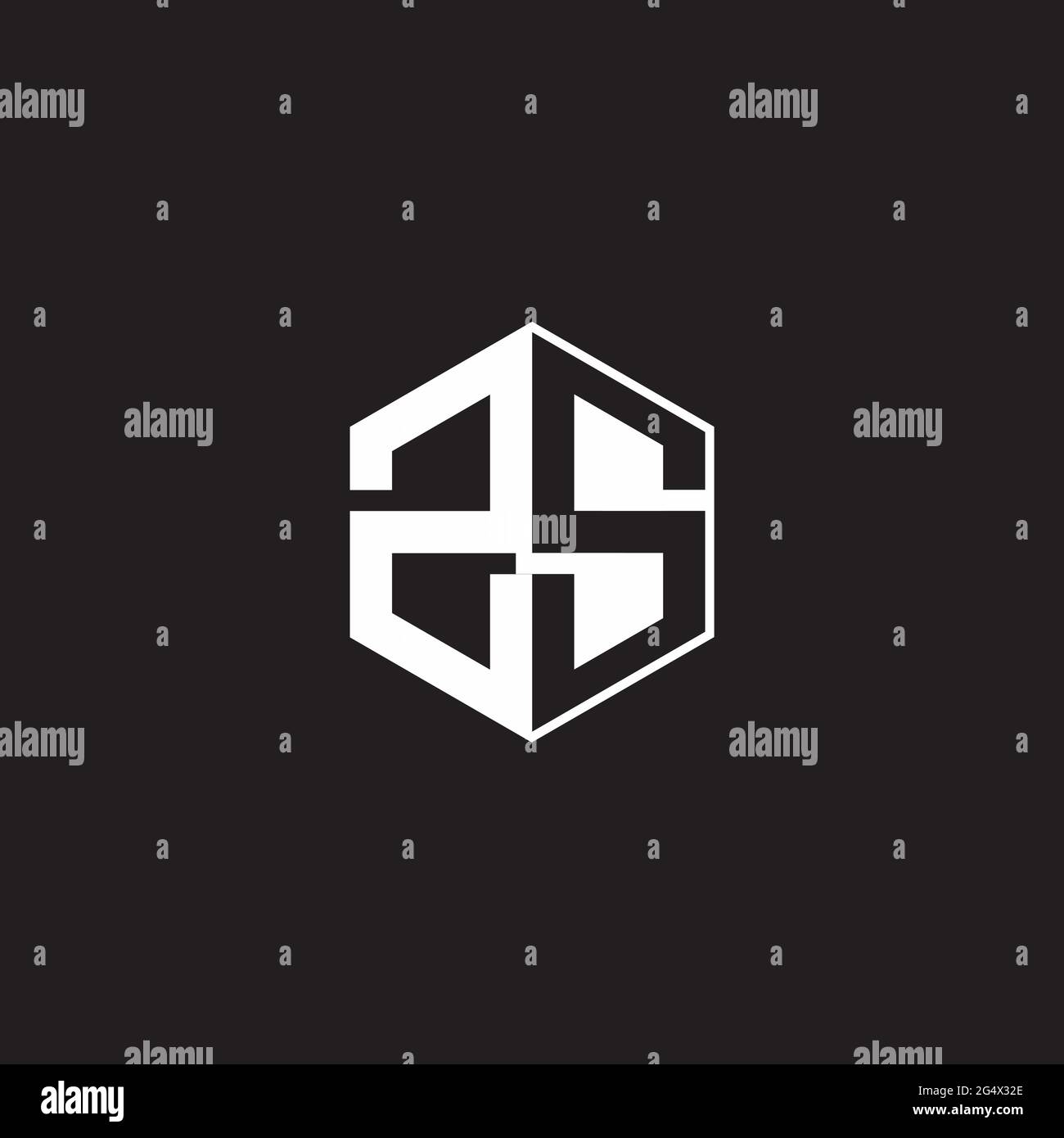 ZS Z S SZ Logo monogram hexagon with black background negative space ...