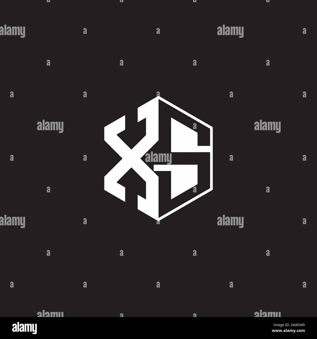 XS Logo monogram hexagon with black background negative space style Stock Vector
