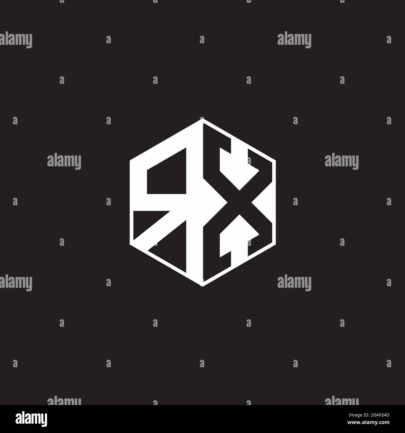 RX R X XR Logo monogram hexagon with black background negative space ...
