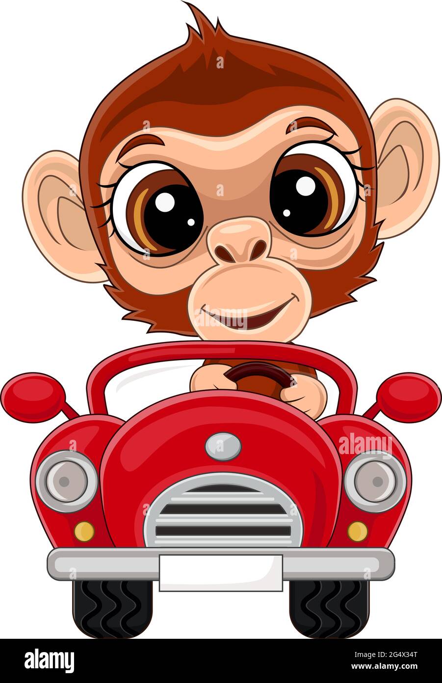Cartoon baby monkey driving red car Stock Vector Image & Art - Alamy