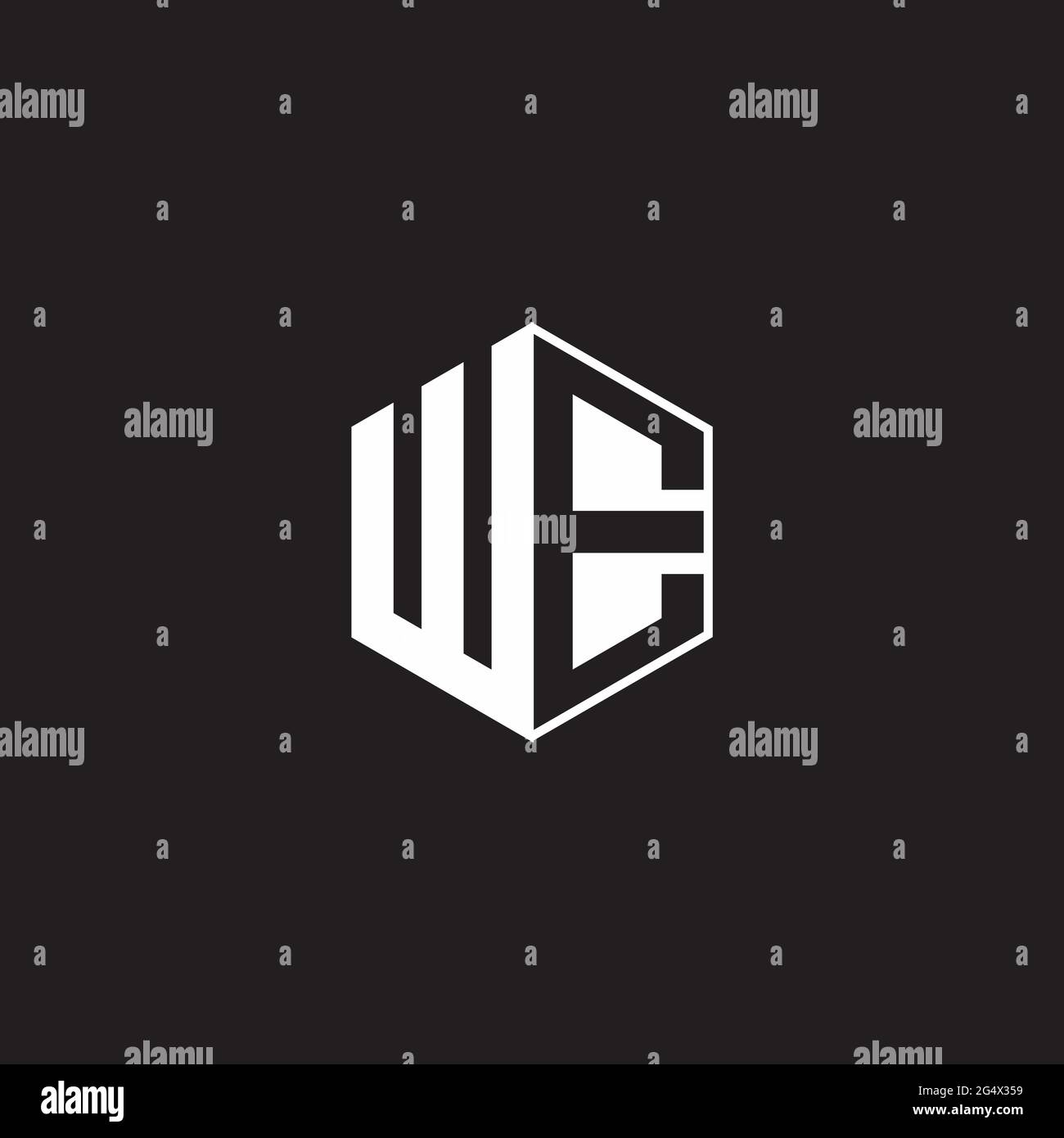 WE W E EW Logo monogram hexagon with black background negative space style Stock Vector