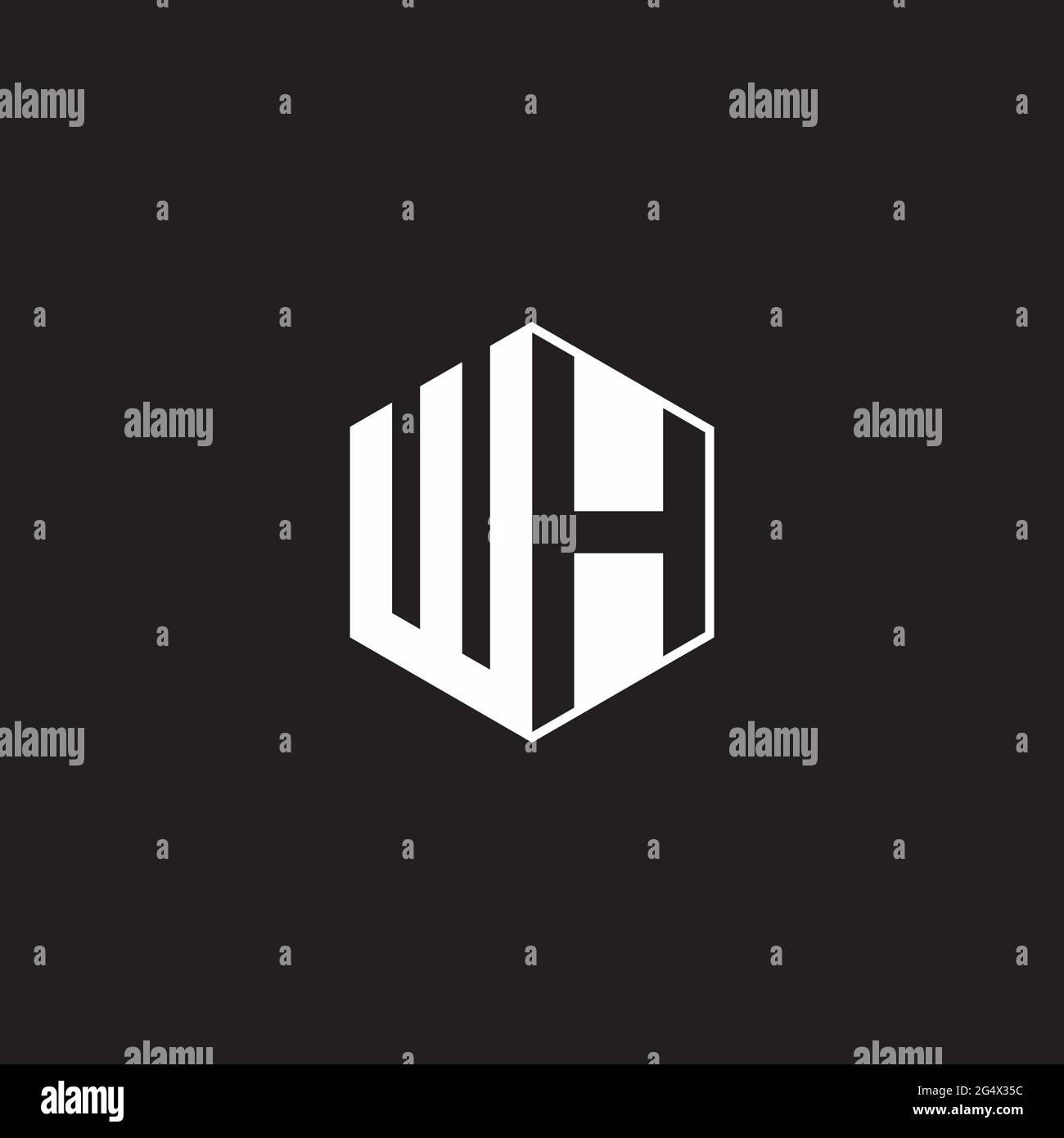 WH W H HW Logo monogram hexagon with black background negative space