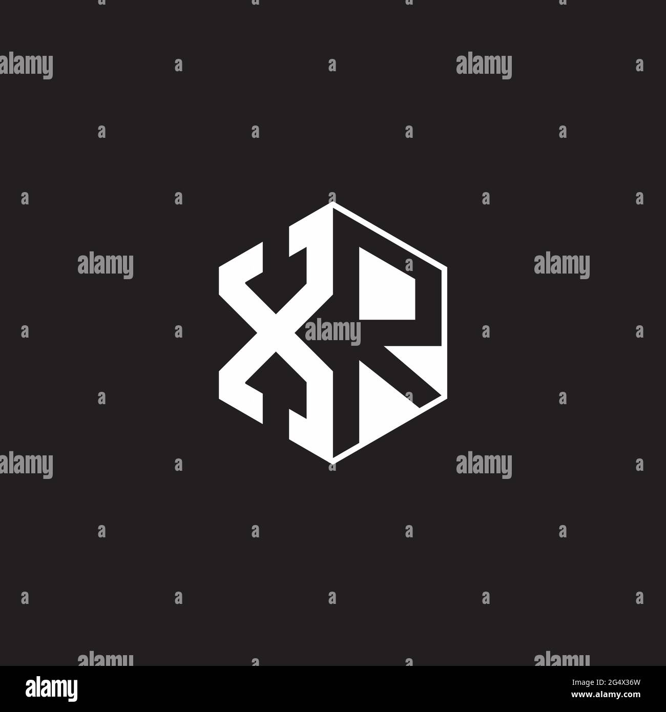 XR Logo monogram hexagon with black background negative space style Stock Vector