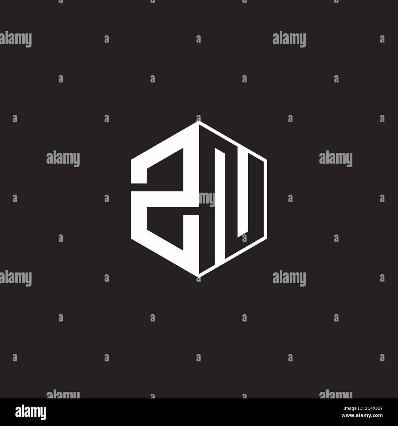 ZN Z N NZ Logo monogram hexagon with black background negative space