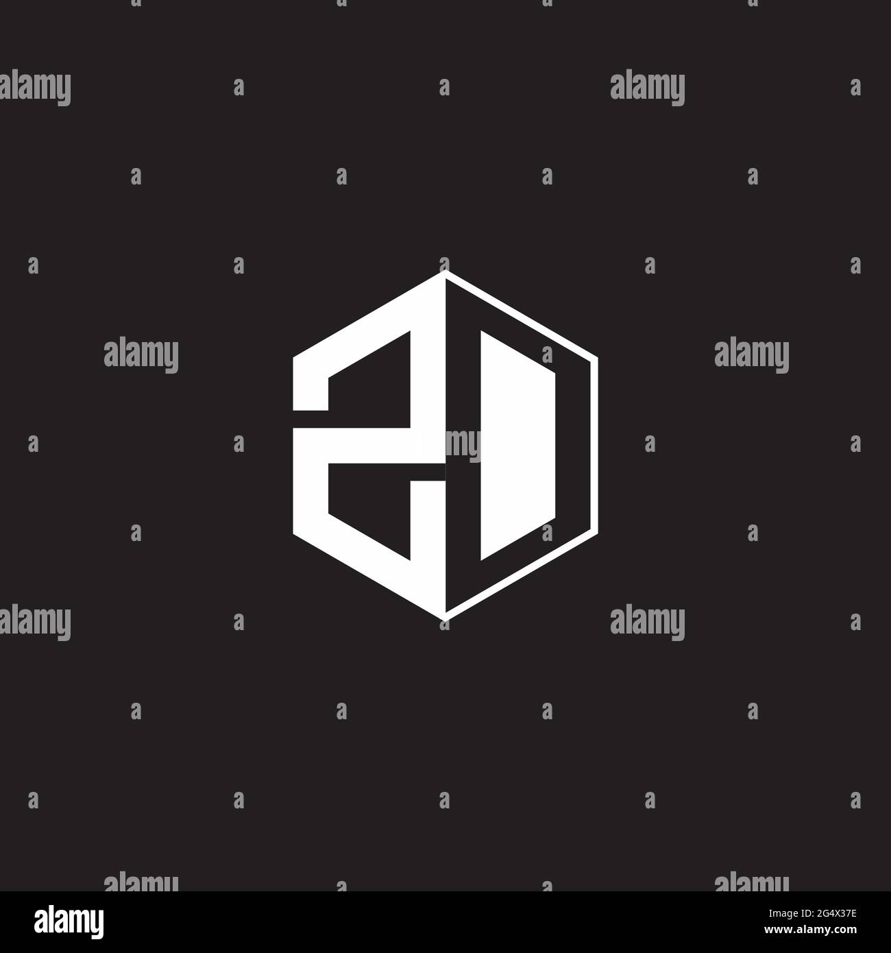 ZD Z D DZ Logo monogram hexagon with black background negative space style Stock Vector