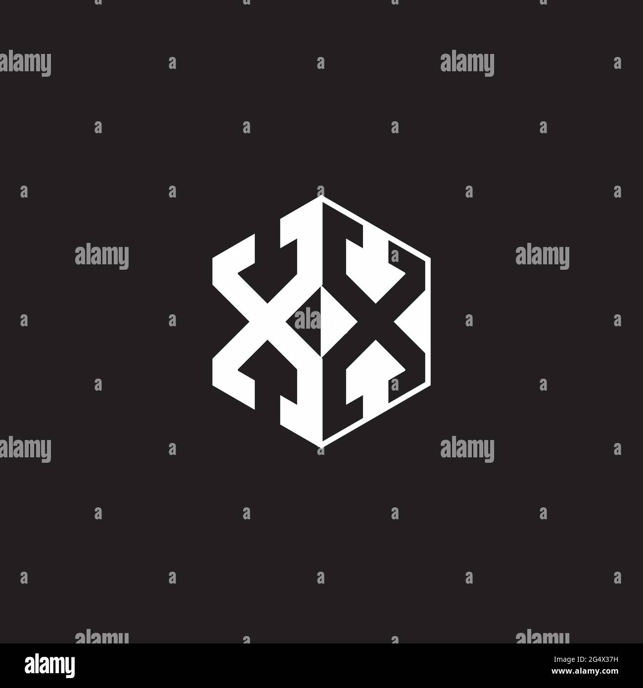 XX X Logo monogram hexagon with black background negative space style