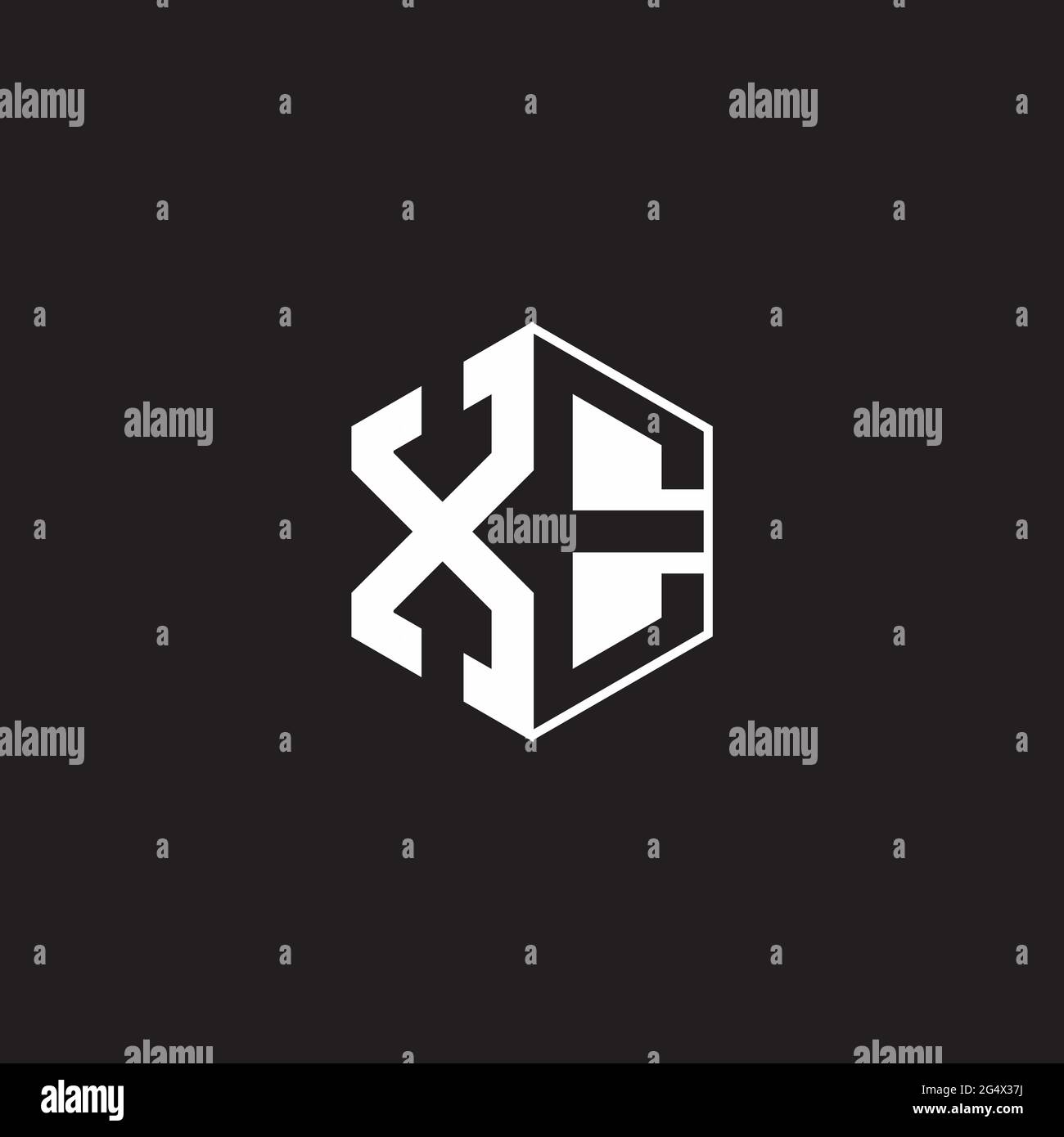 XE X E EX Logo monogram hexagon with black background negative space style Stock Vector