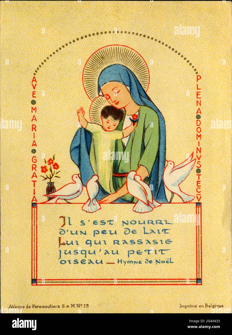 Carte Religieuse Ancienne Il S Est Nourri D Un Peu De Lait Lui Qui Rassasie Jusqu Au Petit Oiseau Hymne De Noel Stock Photo Alamy