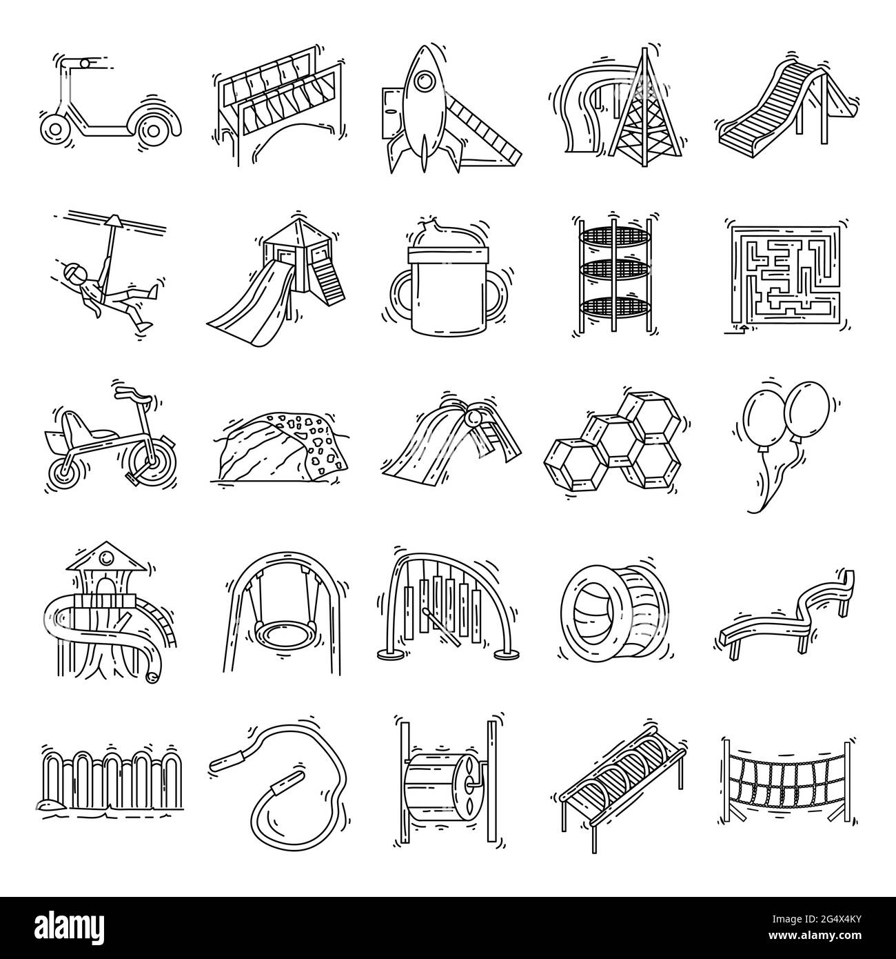 Playground kids ,playing,children,kindergarten. hand drawn icon set ...