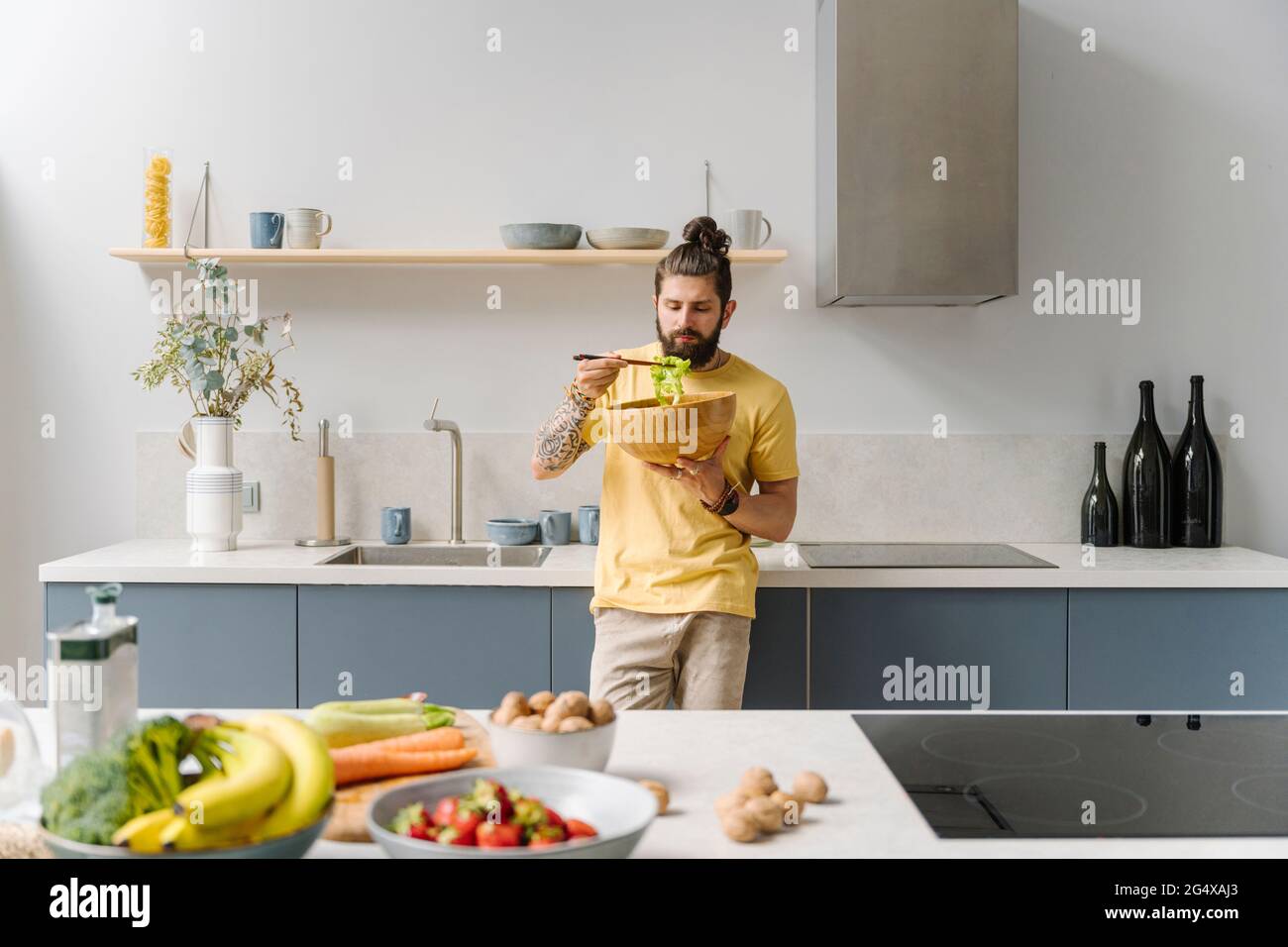 Baking ingredients on kitchen counter Stock Photo - Alamy