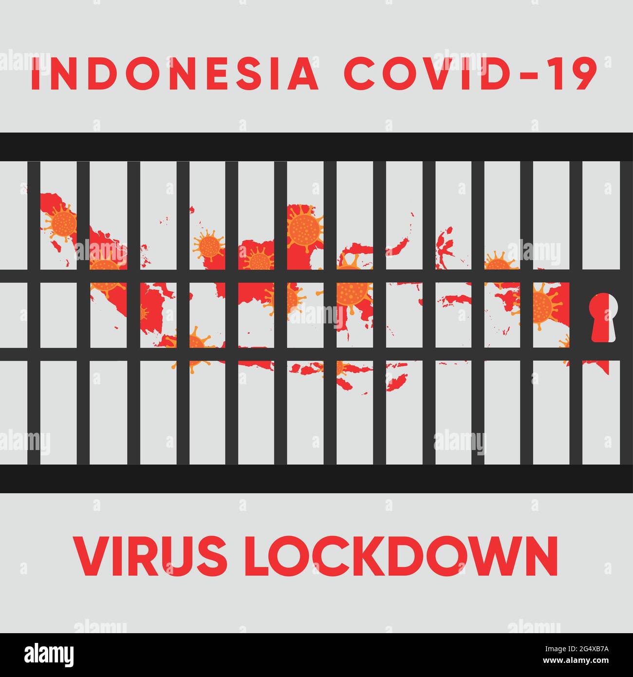 llustration Indonesia on Corona virus lockdown jail. Map of Indonesia as a background. Stock Vector
