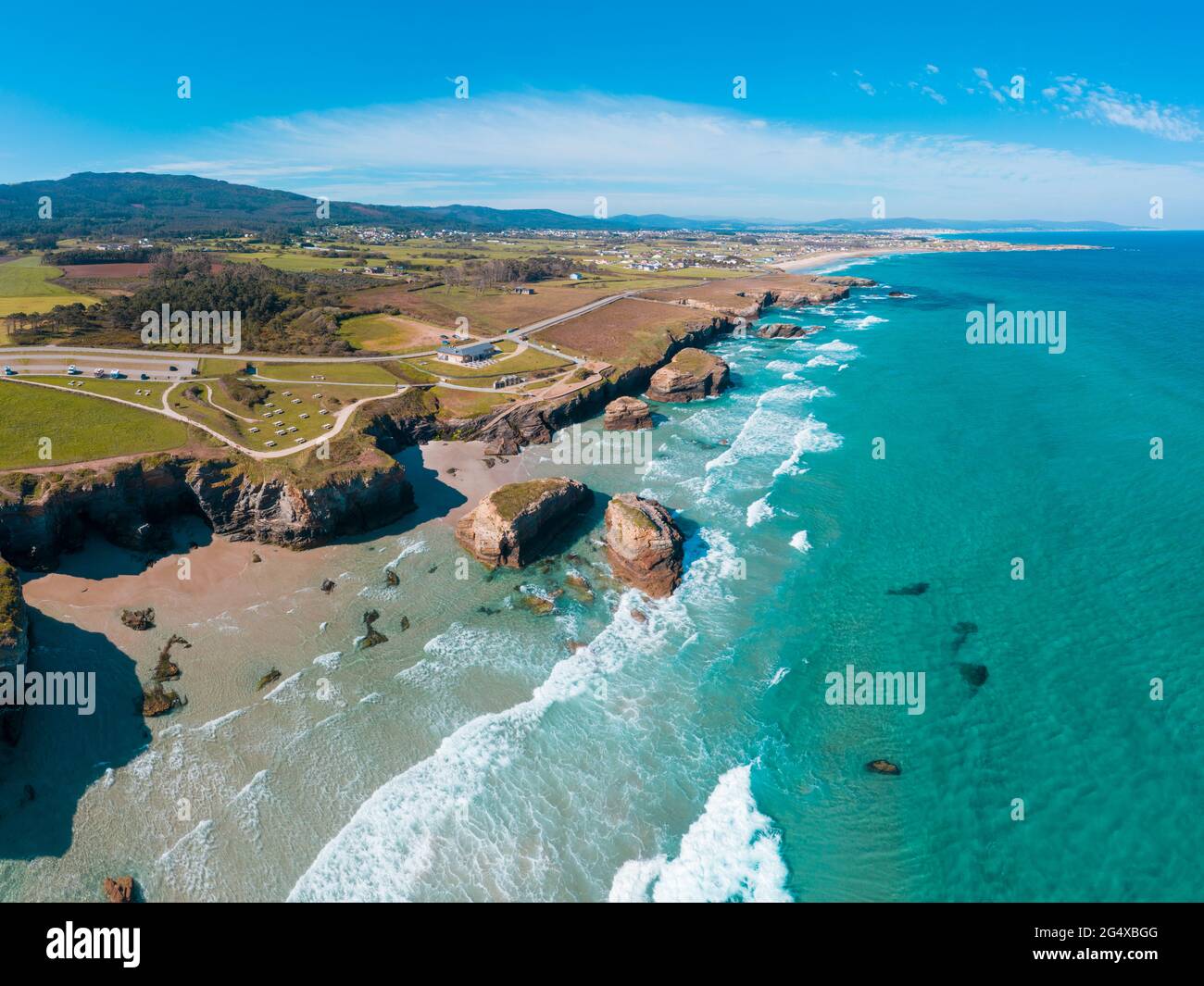 Aerial view of Beach of Cathedrals Stock Photo