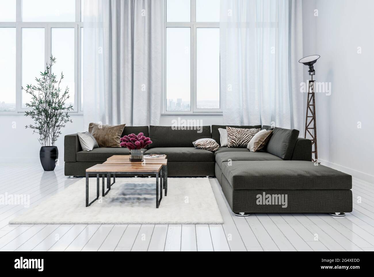 Interior of modern living room with furniture Stock Photo - Alamy
