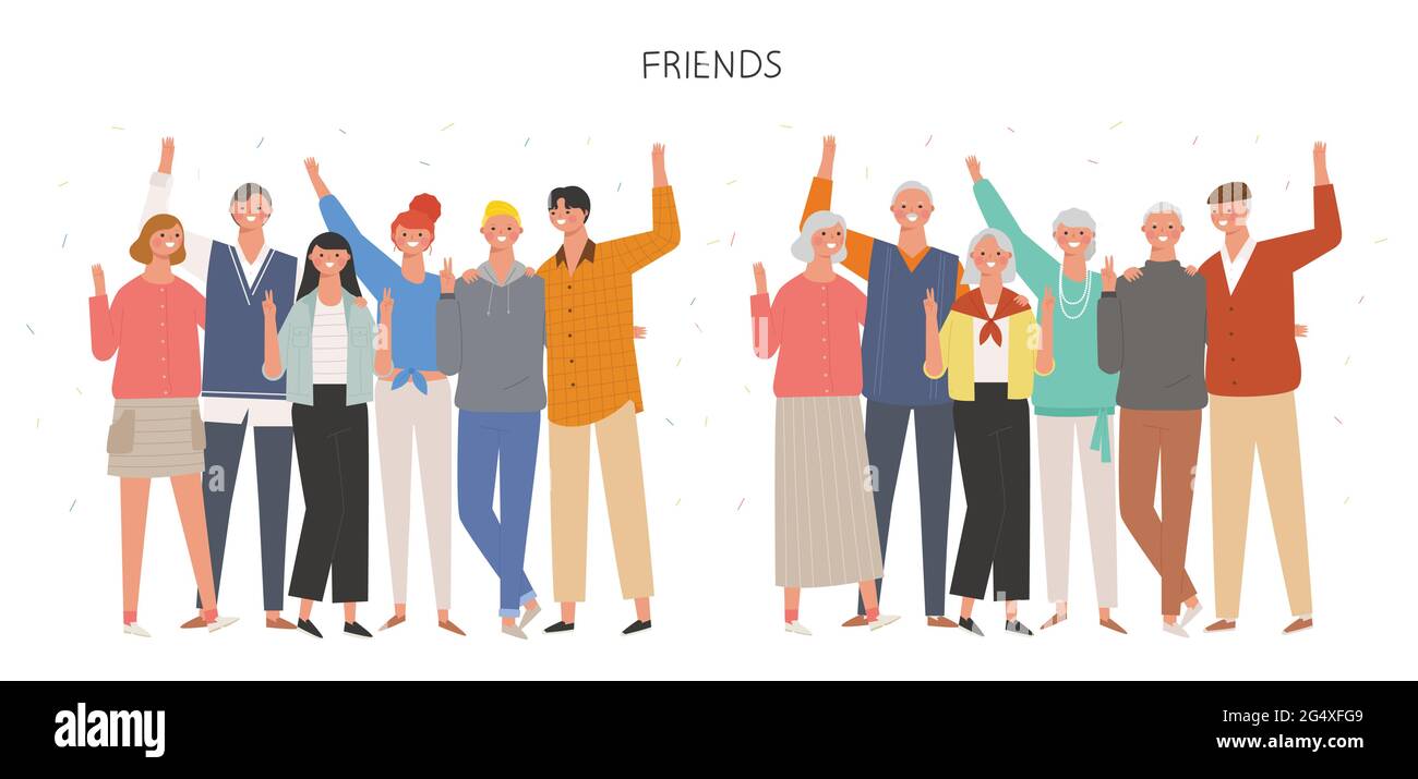 Young friends and old friends Stock Vector