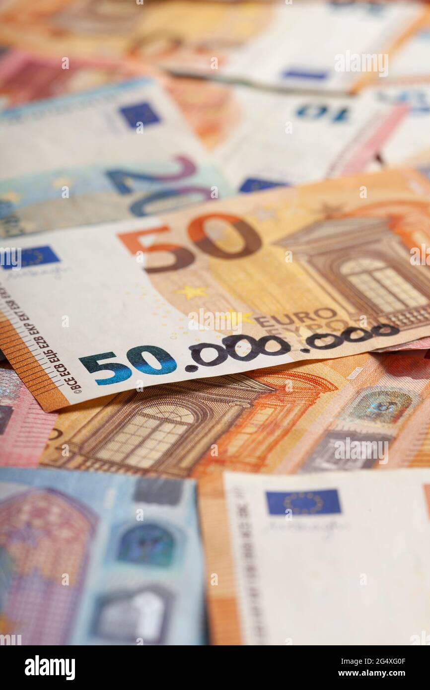 Fifty euro banknote with multiple added zeroes symbolizing hyperinflation Stock Photo