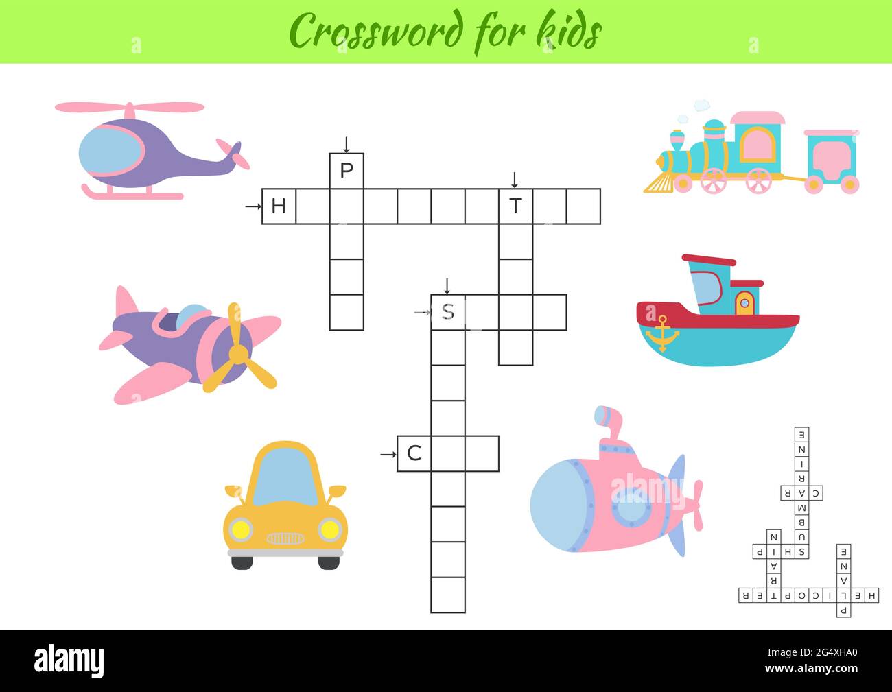 crossword for kids with pictures of transport educational game for study english language and words children activity printable worksheet includes stock vector image art alamy