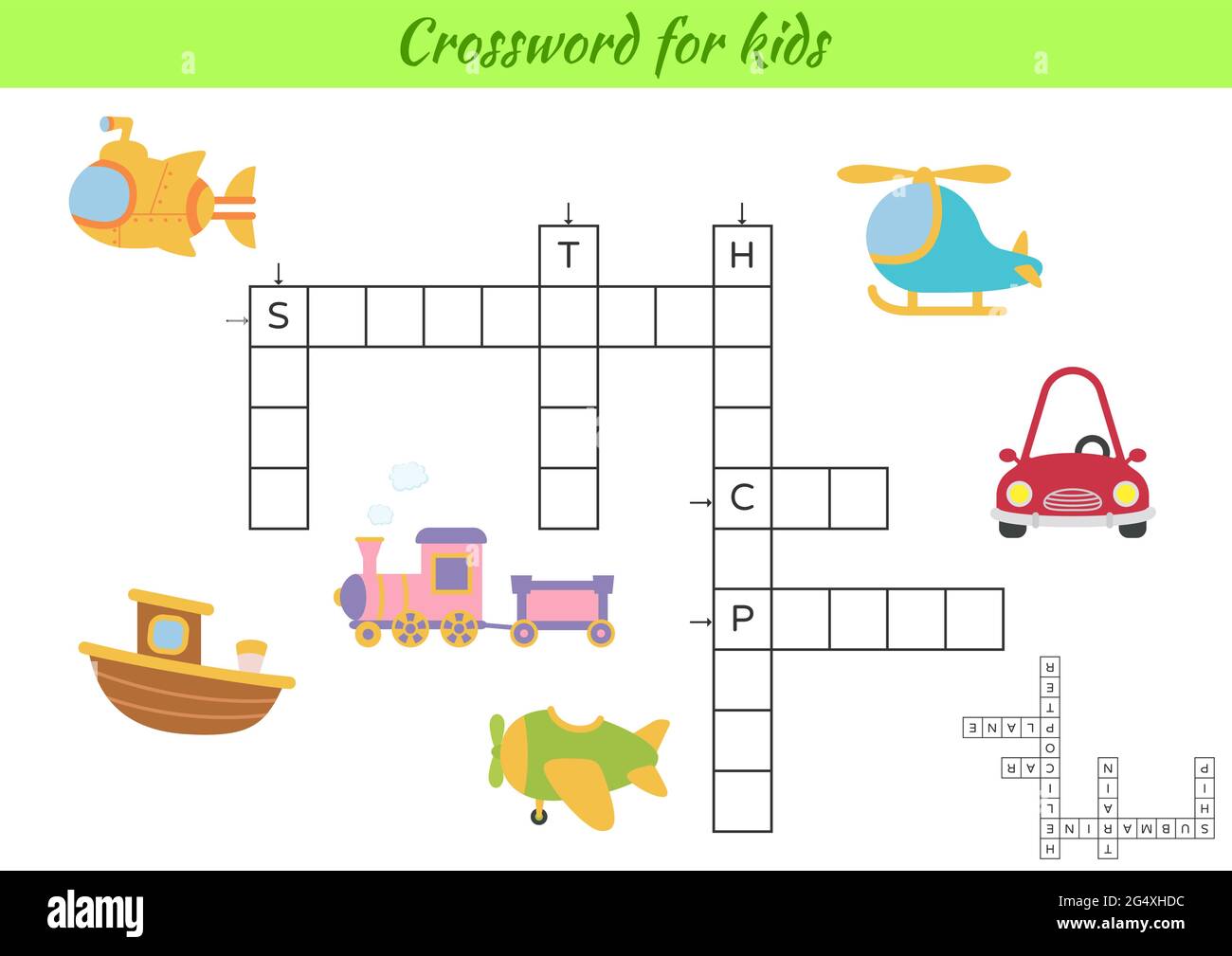 crossword for kids with pictures of transport educational game for study english language and words children activity printable worksheet includes stock vector image art alamy