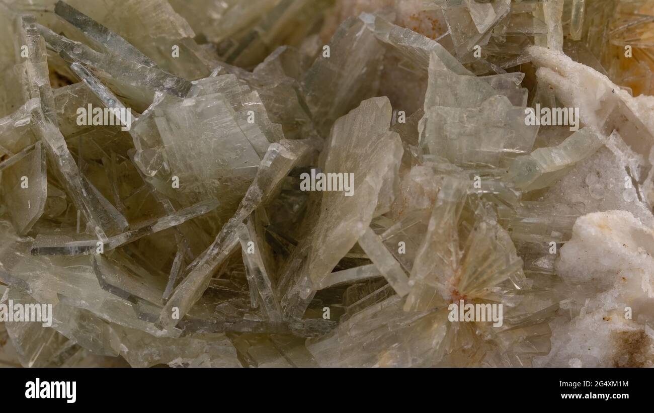 semi-transparent green barite crystals  in close up view Stock Photo