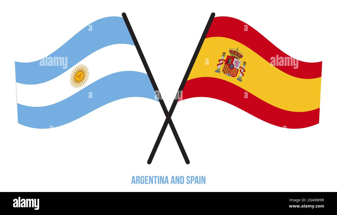 Argentina and Spain Flags Crossed And Waving Flat Style. Official ...