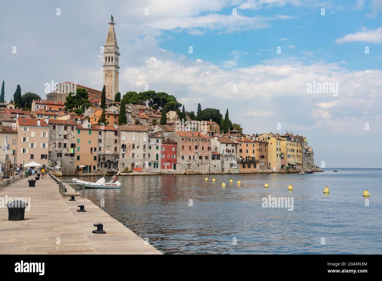 Croatia, Istria County, Rovinj, Harbor of coastal city in summer Stock Photo