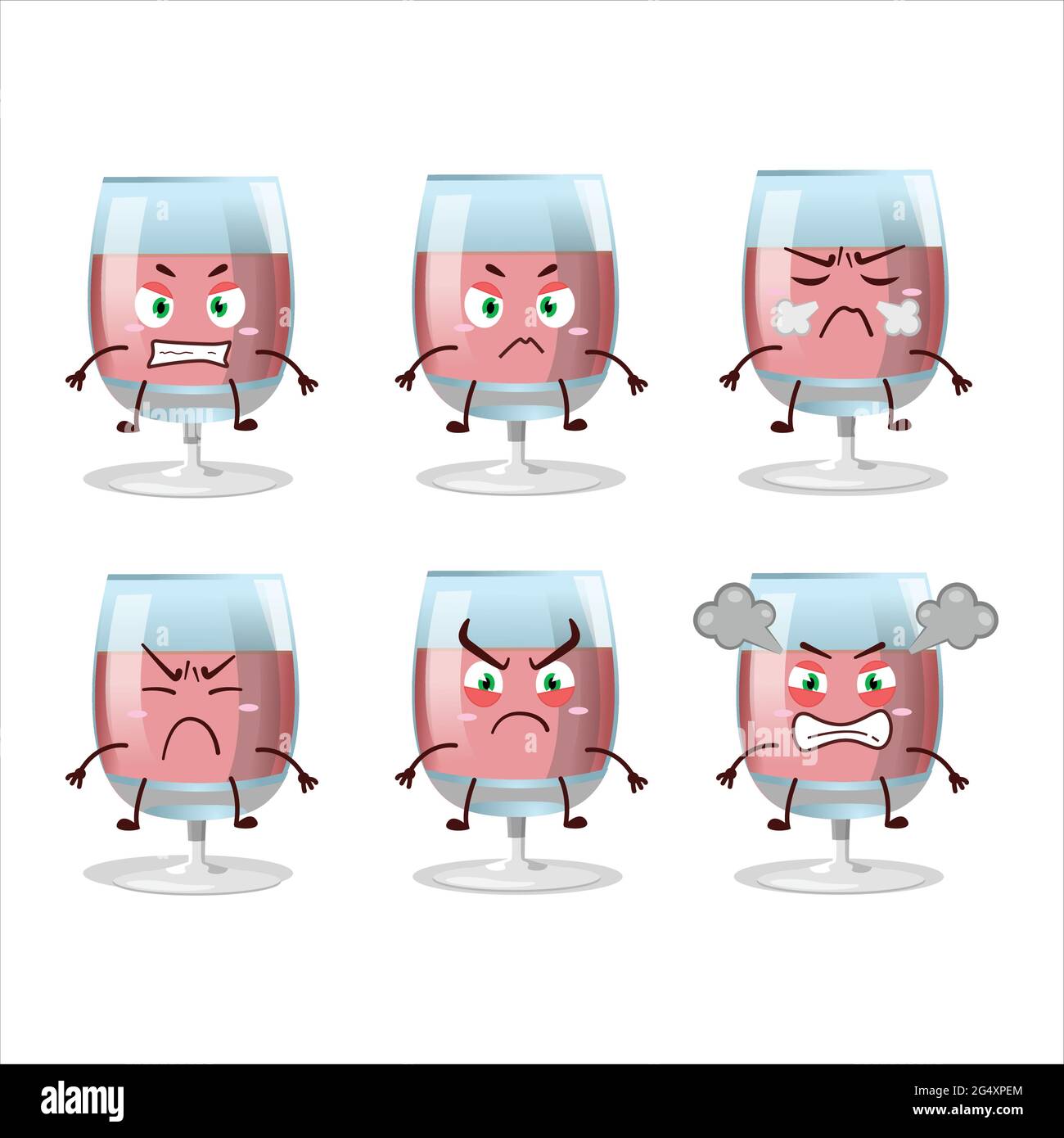 Rose wine cartoon character with various angry expressions. Vector