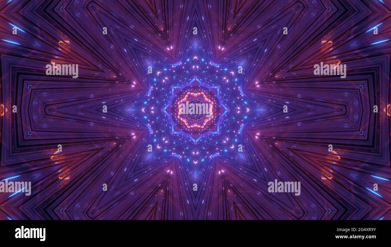 Vibrant kaleidoscopic illustration in purple and blue bright colors