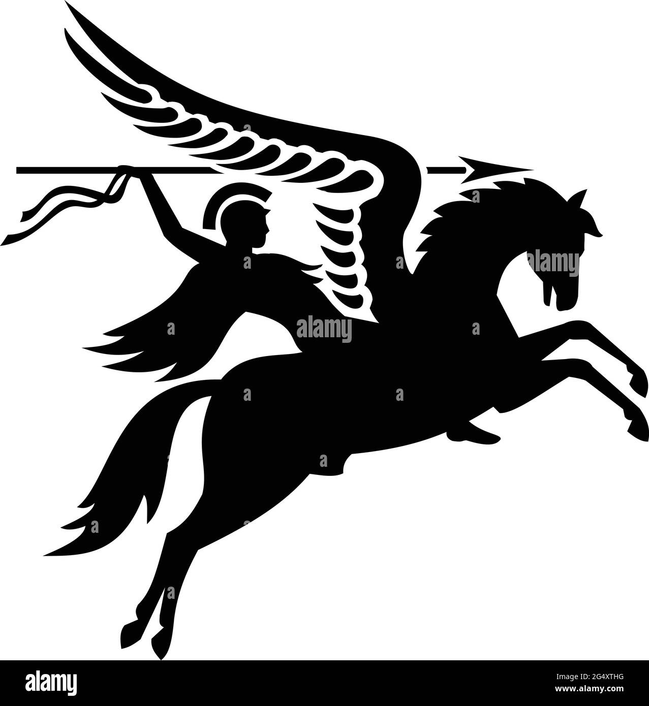 Military badge illustration of Parachute Regiment Airborne Forces showing an English or British knight or warrior riding a winged horse or Pegasus wit Stock Vector