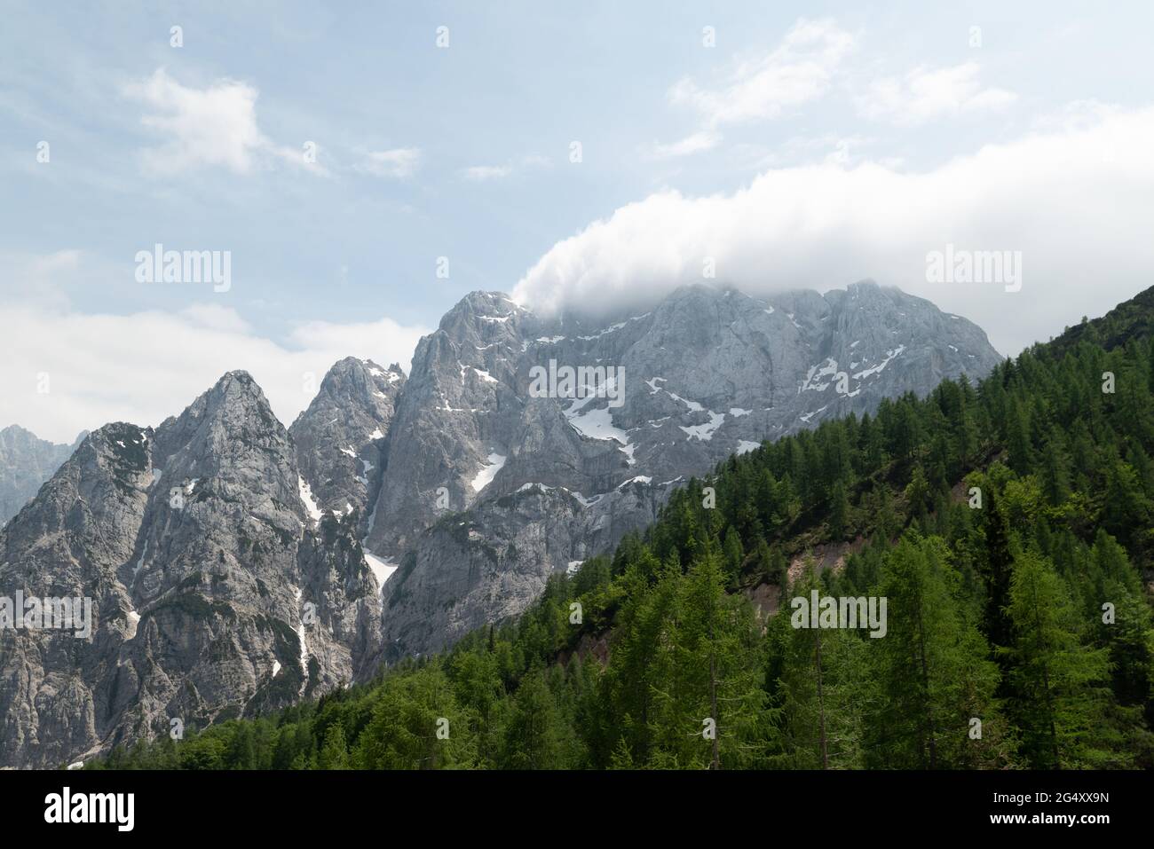 Amazing panoramic photo about the Triglav National park in highest point of Slovenia. This is on Julian alps mountain. Colorful high quaility landscap Stock Photo