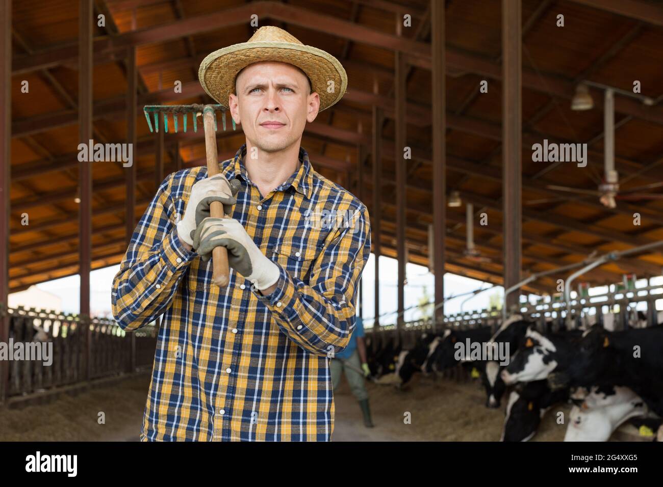 Portrait farmer holding rake hi-res stock photography and images - Alamy