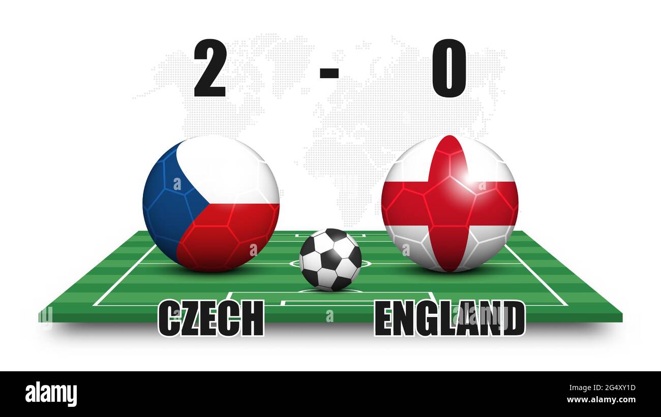 Czech Vs England Soccer Ball With National Flag Pattern On Perspective Football Field Dotted 