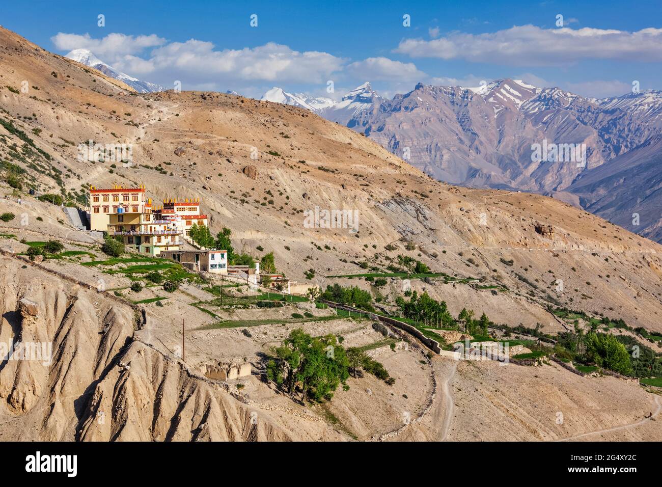 Dhankar gompa monastery and Dhankar village, Spiti valley, Himachal Pradesh, India Stock Photo