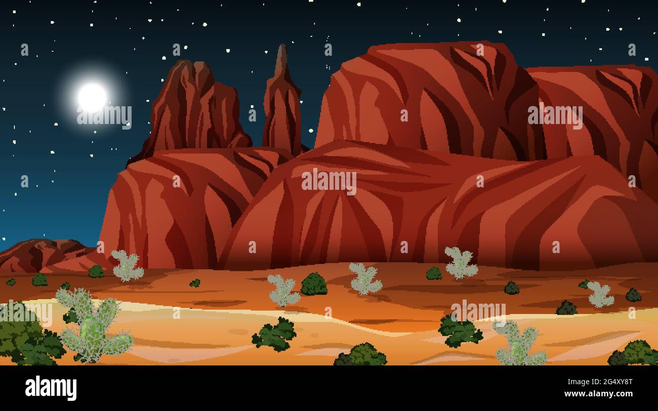 Desert forest landscape at night scene illustration Stock Vector Image ...