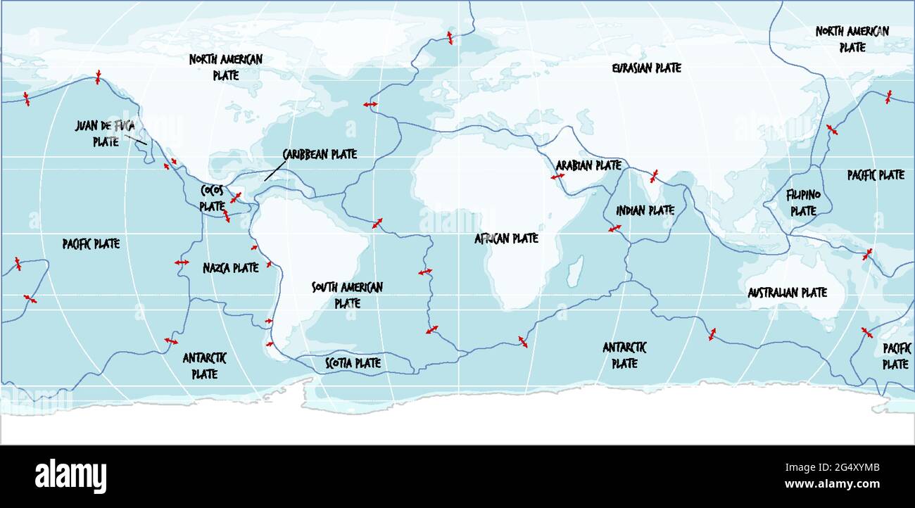 World Map Showing Tectonic Plates Boundaries illustration Stock Vector Image & Art Alamy